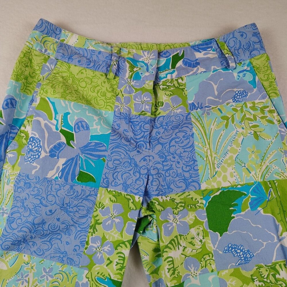 Vintage Lilly Pulitzer Patchwork Pants Sz 0 Floral Zoo Print Cropped - Picture 3 of 8
